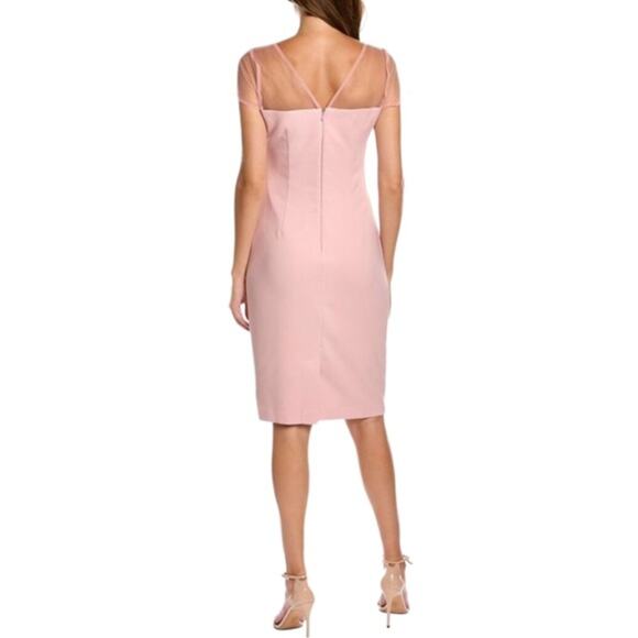 JS Collections Karina Blush Bow Illusion Mesh Sheath Dress 14 NWT - Picture 2 of 11